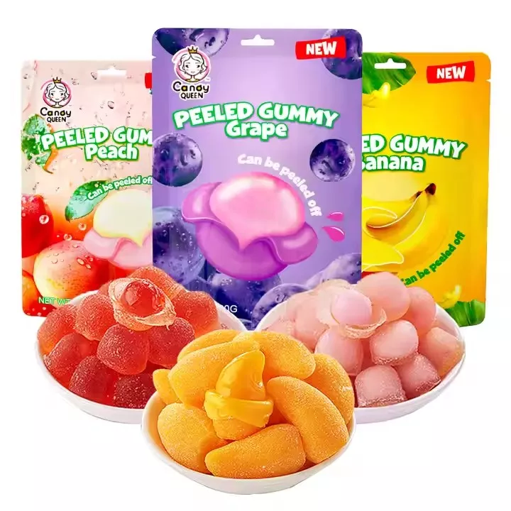 Fruit Peelable Candy Sweets Halal Assorted Fruits 3d Jelly Soft Peeling Gummy Candy Bonbons Wholesal